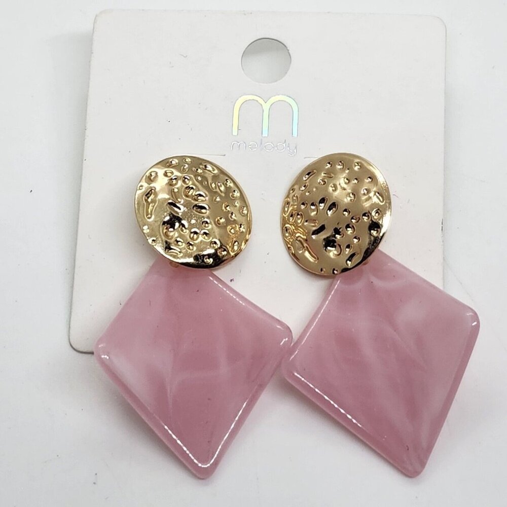 Nwt Gold Tone Pink Lucite Dangle Earrings Melody
